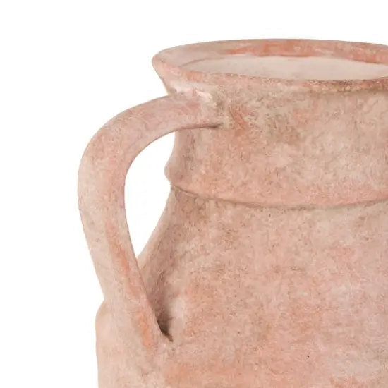 12" Pink Antique-Style Ceramic Vase with Handles {4}