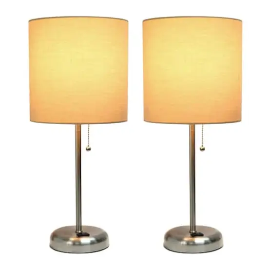 LimeLights 19.5" Brushed Steel Base Lamps with Charging Outlets, 2ct. Tan {3}