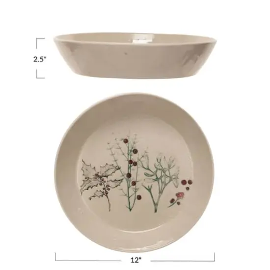 Hello Honey&reg; 12" Multicolor Seasonal Botanicals Debossed Stoneware Bowl with Reactive Crackle Glaze {5}