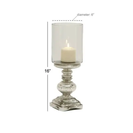 16" Silver Glass Traditional Candle Holder {6}