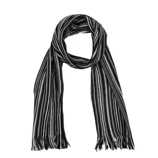 Glitzhome&reg; 70" Men's Black & White Striped Scarf with Tassels {1}