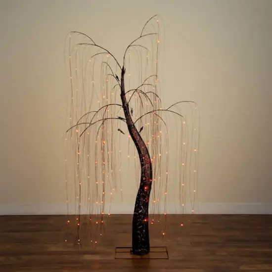 7ft. Pre-Lit Artificial Halloween Black Willow Tree with 600 Purple and Orange Dual Color LED Lights {11}