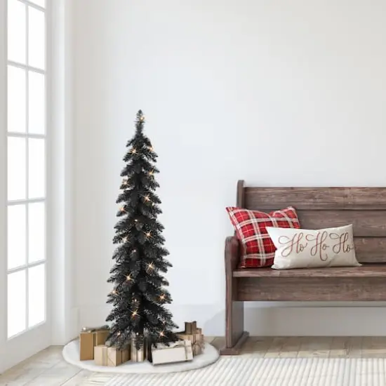 4ft. Pre-Lit Black Artificial Alpine Pencil Christmas Tree, Clear Lights {4}