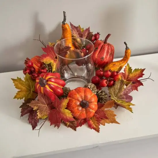 16" Pumpkin, Gourd, Berry & Maple Leaf Candelabrum {7}