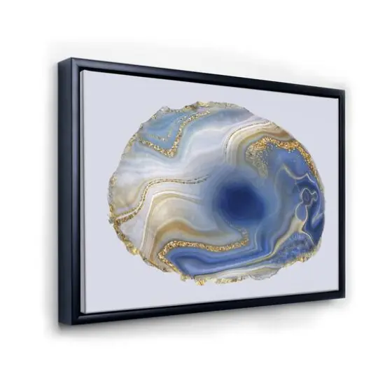 Designart - Ocean Blue Golden Jasper Agate I - Glam Canvas Wall Art Print in Black Frame {1}