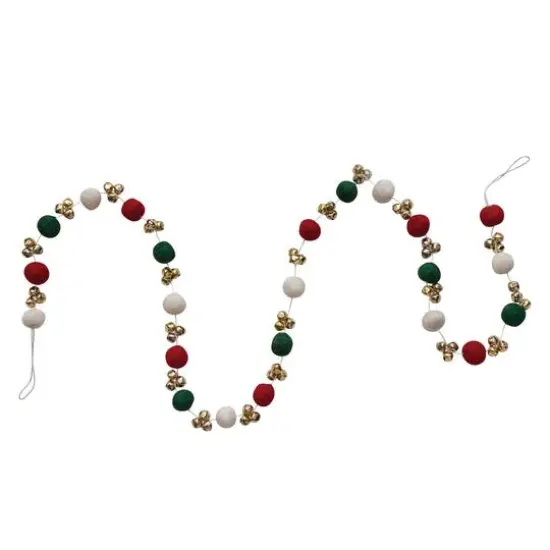 Hello Honey® 6ft. Red, Green & Cream Handmade Wool Felt Balls with Jingle Bells Garland {1}