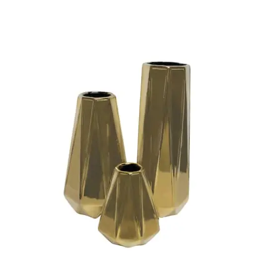 Set of 3 Gold Stoneware Glam Vase, 7", 11", 15" {1}