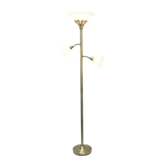 Lalia Home Torchiere Floor Lamp with 2 Reading Lights Antique Brass/White Shades {5}