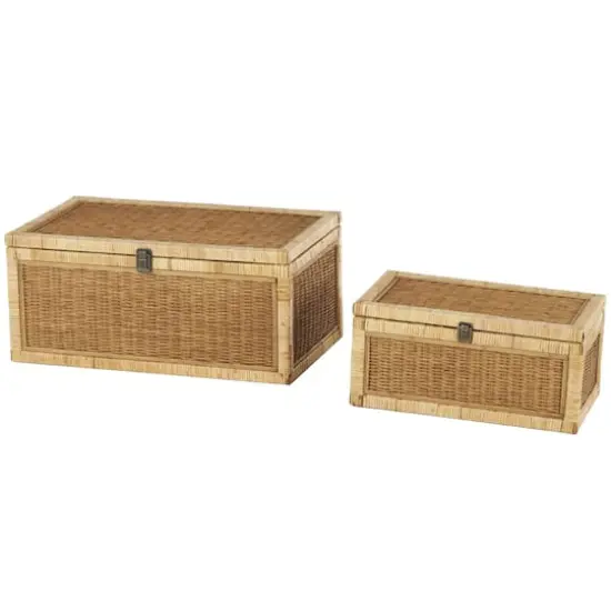 Brown Rattan Storage Box Set with Wrapped Light Brown Edges {1}