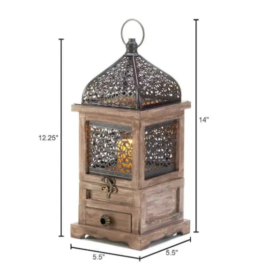 14'' Flip-Top Wooden Lantern {4}