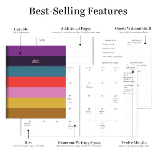 TF Publishing Large 2024 Bali Stripe Monthly Planner {3}