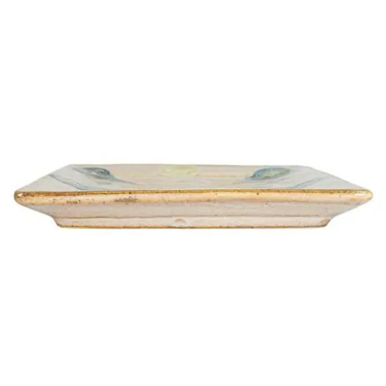 Hello Honey&reg; 9.25" Tan & Blue Geometric Stoneware Platter {8}