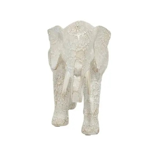 14" White Resin Eclectic Elephant Sculpture {3}