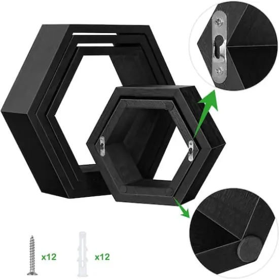 NEX&trade; Hexagon Floating Honeycomb Shelves Set Black {5}