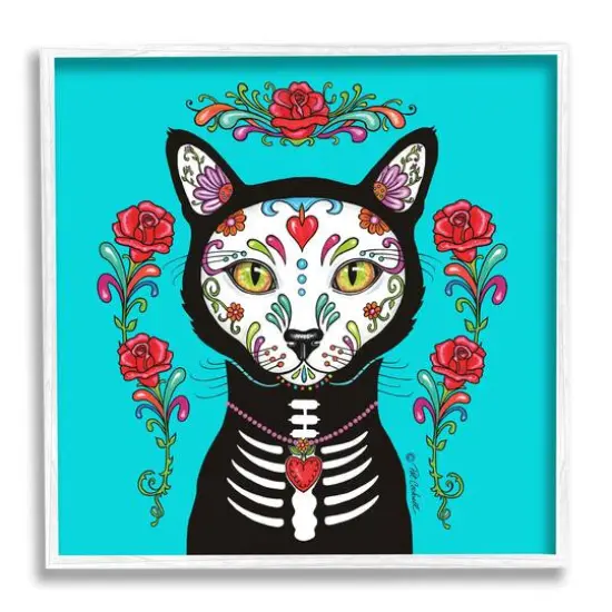 Stupell Industries Day of Dead Cat Portrait Framed Giclee Art White {1}