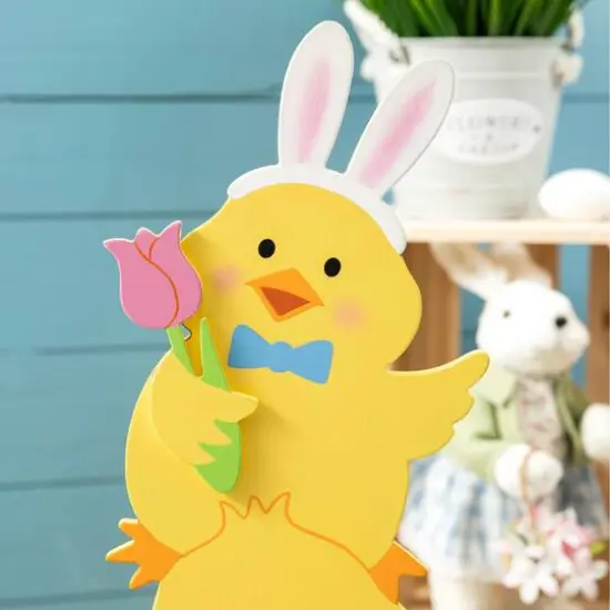 Glitzhome&reg; 30" Easter Wooden Stacked Chicks Porch Decor {4}