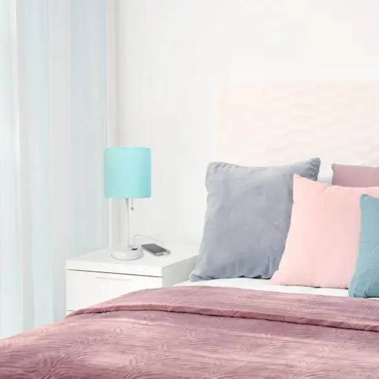 Creekwood Home 19.5" Oslo USB Port Table Lamp White Base/Aqua Shade {6}