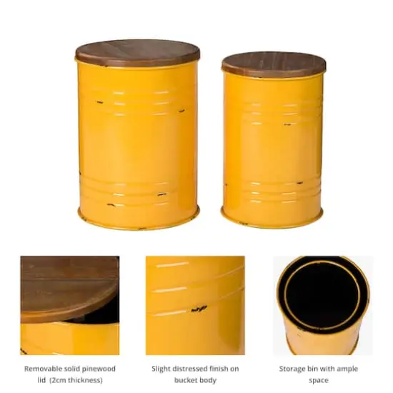 Glitzhome&reg; Metal Storage Accent Table with Solid Wood Lid Set Yellow {5}
