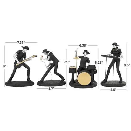 Black Polystone Rock Band Musician Sculpture with Gold & Silver Accents Set {4}