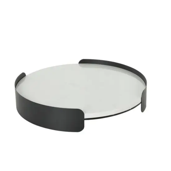 15.75" White Marble Round Living Room D&eacute;cor Tray with Black Metal Frame {7}