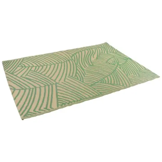 Green & Beige Leaf Design Rectangular Outdoor Area Rug, 4ft. x 6ft. {4}