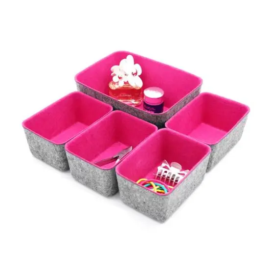Welaxy Felt 5 Piece Drawer Organizer Bins Hot Pink {1}