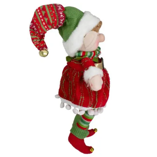 14'' Red and Green Plush Jingle Bell Girl Elf Christmas Figure {6}