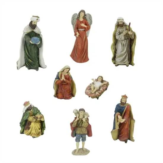 Green & Red Jewel Tone Christmas Nativity Figurine Set {1}