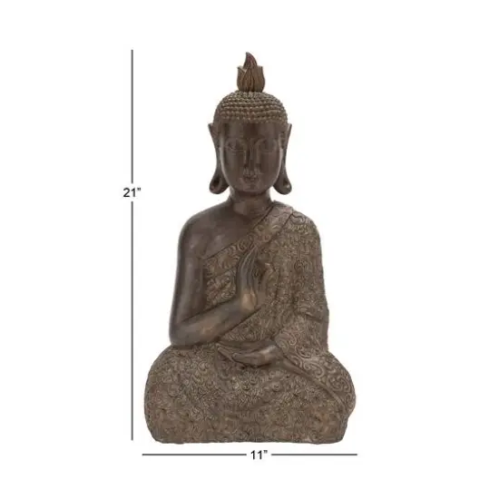 21" Brown Bohemian Polystone Buddha Sculpture {6}