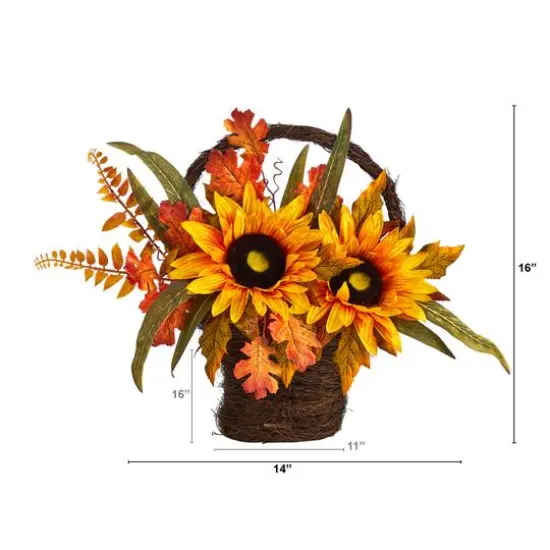 16" Sunflower Autumn Arrangement In Decorative Basket {3}