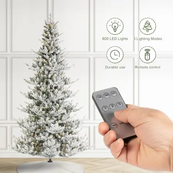 Glitzhome&reg; 9ft Pre-Lit Flocked Upward Slim Fir Artificial Christmas Tree, Warm White LED Lights {7}