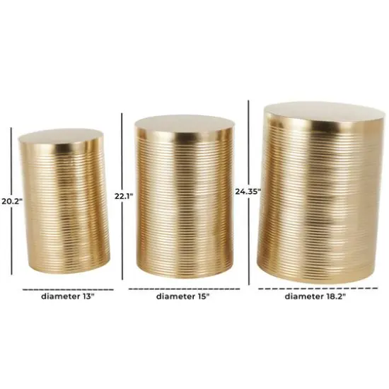 Gold Metal Metallic Ribbed Drum Accent Table Set {8}