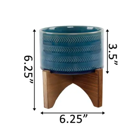 Flora Bunda&reg; 5" Glass Teal Arrow Ceramic Planter on Wood Stand {4}