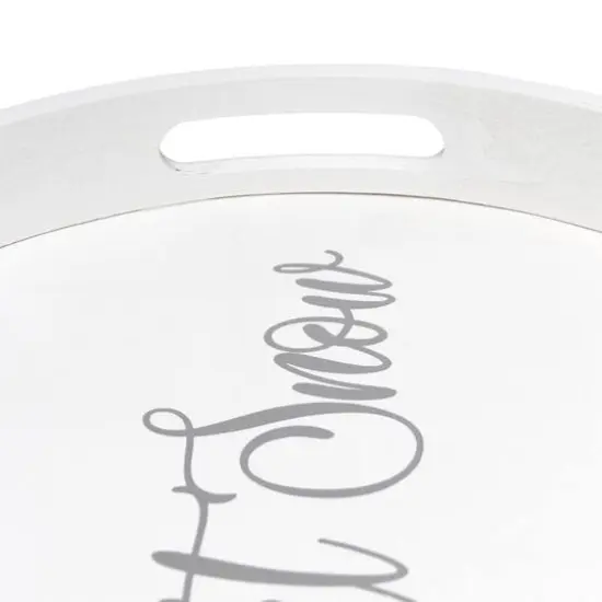 Elegant Designs&trade; 13.8" Round White Wash Let It Snow Serving Tray with Handles {7}