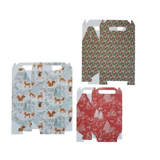 Hello Honey Multicolor Printed Flora & Fauna Pattern Paper Gift Boxes with Woodland Handles, 3ct. {5}