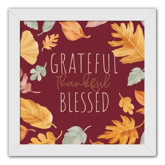 Grateful Thankful Blessed White Framed Print Under Plexiglass {1}