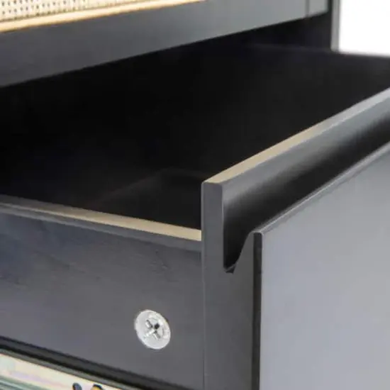 Hello Honey® Crawford 24" Nightstand with Storage Drawers and Natural Woven Cane Detail Black Satin and Natural {13}