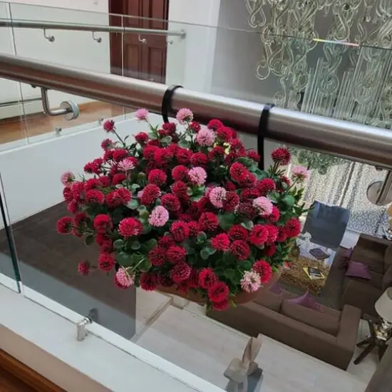 12" Faux Flowers in Hanging Basket, 2ct. Red/Pink {5}