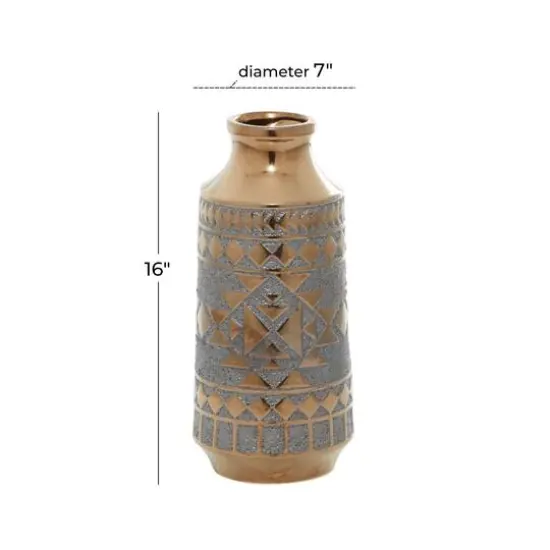 Gold Porcelain Contemporary Vase 16" x 7" x 7" {7}