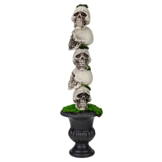 16" Skull Tower Topiary in Urn Halloween Decoration {1}