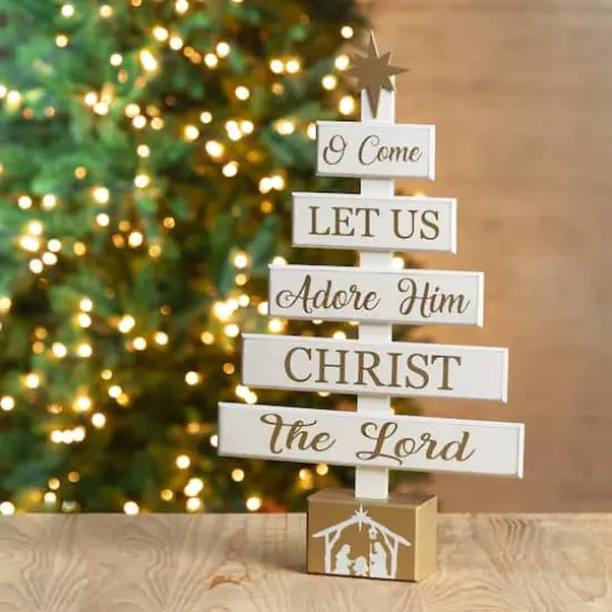 Glitzhome&reg; 18" Wooden Nativity Tree Tabletop D&eacute;cor {3}