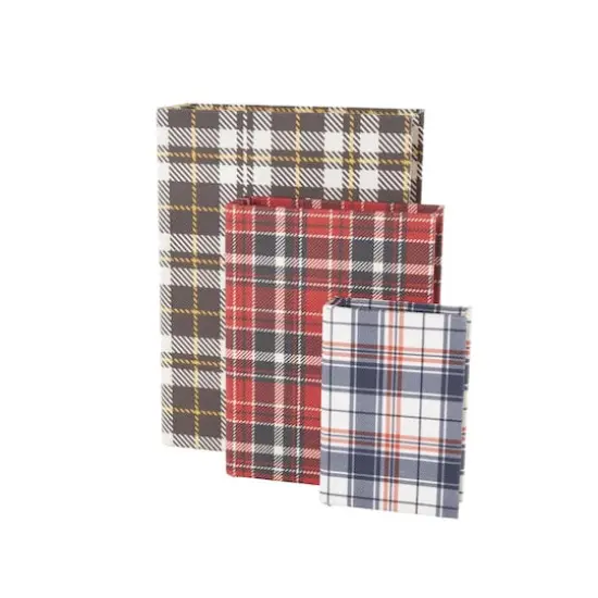 Multicolor Geometric Faux Book Storage Decorative Box with Plaid Inspired Pattern Set {4}