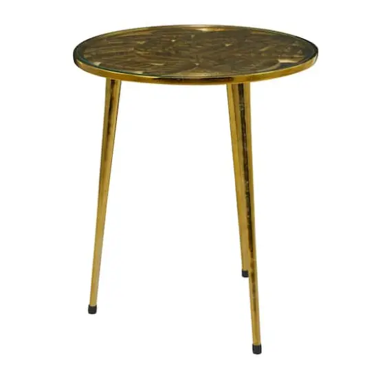 Gold Aluminum Accent Table with Clear Glass Top 20" x 19" x 22" {3}