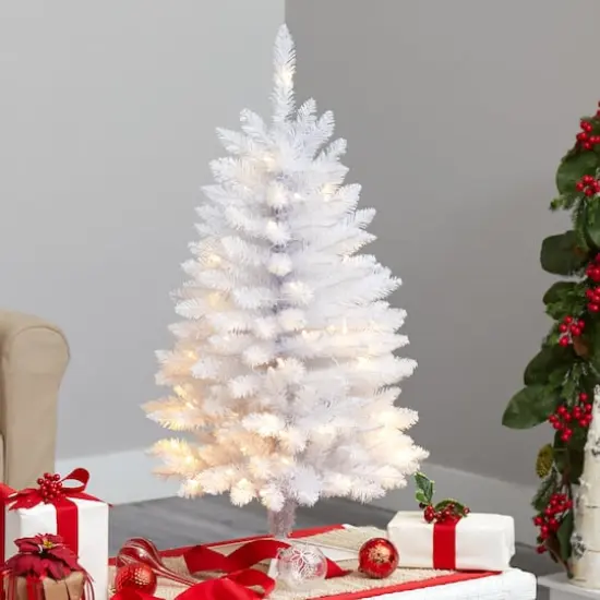3ft. Pre-Lit White Artificial Christmas Tree, Warm White LED Lights {3}