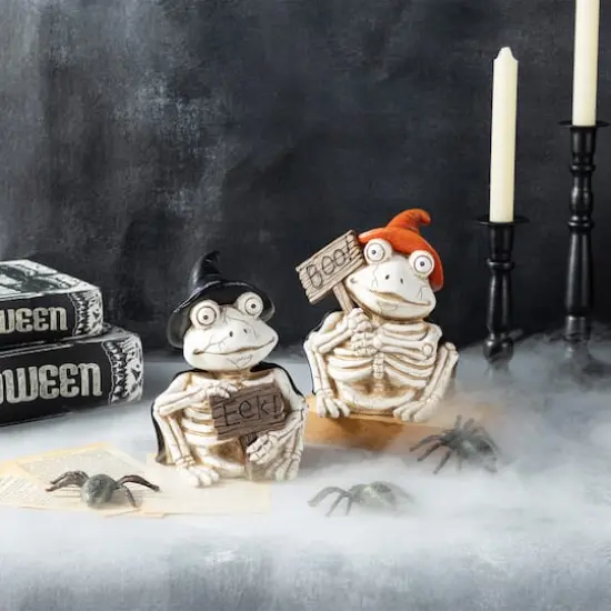 Glitzhome&reg; 7"H Halloween Resin Skeleton Frogs Table Decor Set {4}