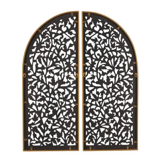 Brown Handmade Floral Carved Arched Wall D&eacute;cor, 2ct. {7}