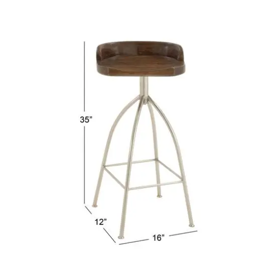 Brown Iron and Wood Contemporary Bar Stool, 33" x 16" x 12" {8}