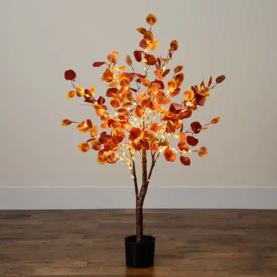 4ft. Pre-Lit LED Autumn Eucalyptus Artificial Fall Tree {11}