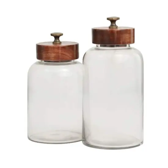 Clear Glass Canisters with Brown Removable Lids Set {3}