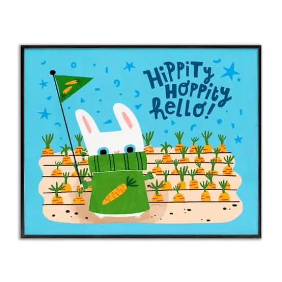 Stupell Industries Hippity Hoppity Hello Bunny Framed Giclee Art Black {1}